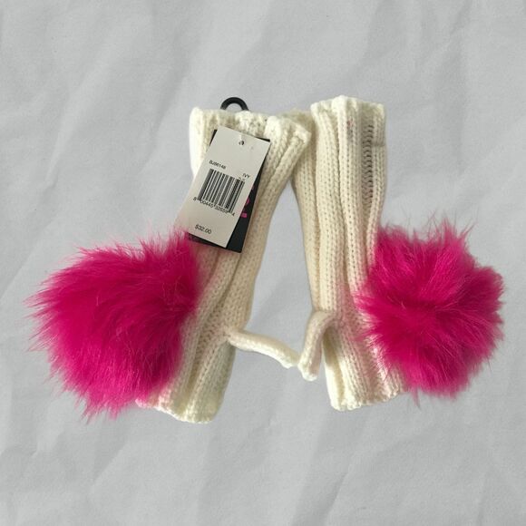 Betsey Johnson Xox Trolls Ivory Knit Arm Warmers Fingerless with Pom Poms - Picture 1 of 6